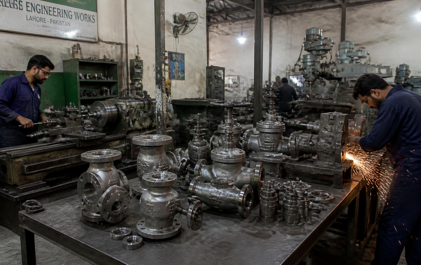 Machining and assembly of industrial valve bodies in the Lahore workshop